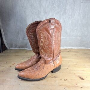 Hannford Exotic Caiman and Ostrich Cowboy Boots Tan Brown Boots Men’s Size 9